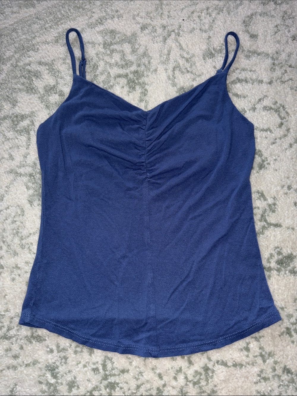 Soprano Navy Blue Ruched V-Neck Spaghetti Strap Cami